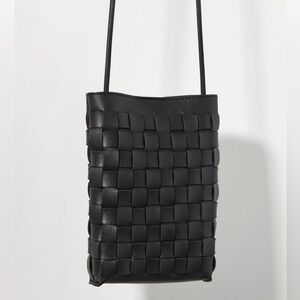 Anthropologie Mateo Woven Leather Crossbody Phone Bag Black